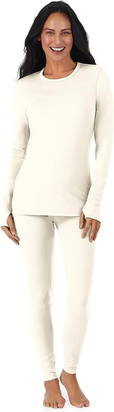 Cuddl Duds Womens Fleece Lined Thermal Long Sleeve Shirt and Leggings - Top and Bottom Base Layer Lounge Sets for Women