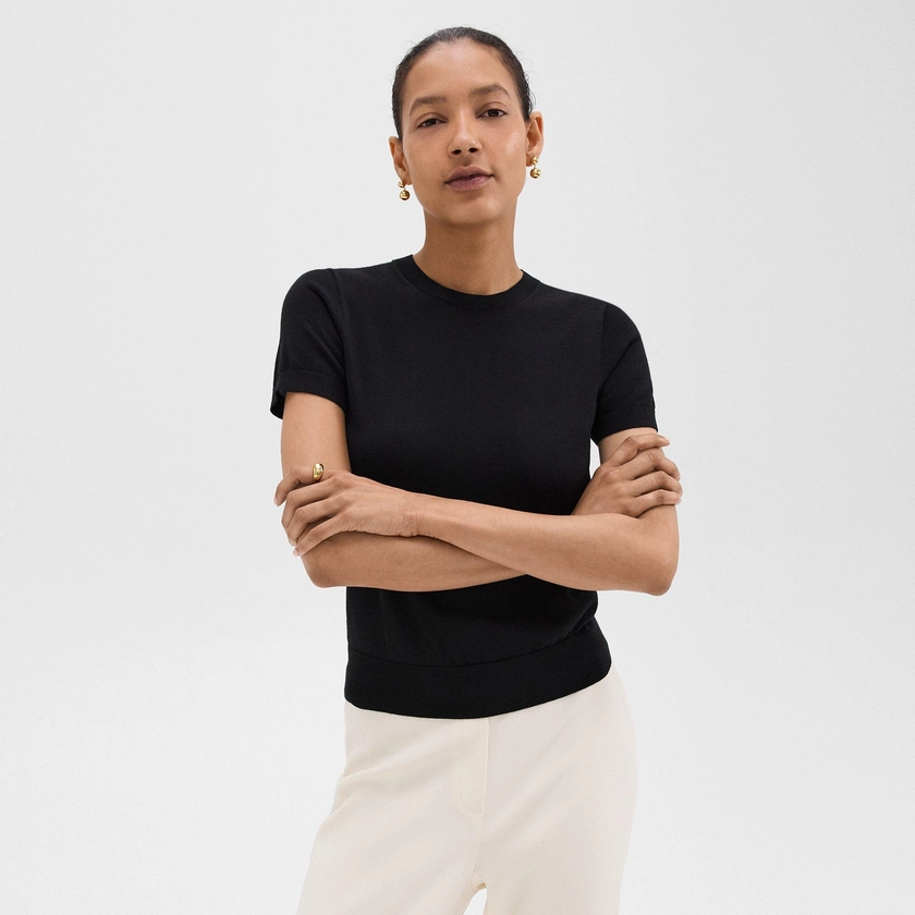 Black Regal Wool Short-Sleeve Sweater | Theory