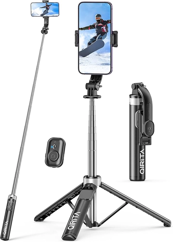 133cm Perche à Selfie Trépied, Trepied Smartphone Rotative à 360° Améliorée, Trepied Smartphone avec Télécommande Amovible pour iPhone et Android, Enregistrement Vidéo, Blogage, Streaming en Direct