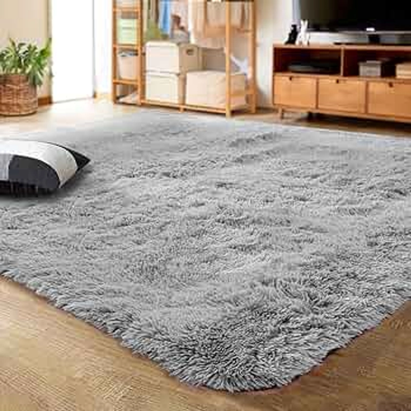 LOCHAS Ultra Soft Indoor Modern Area Rugs Fluffy Living Room Carpets for Children Bedroom Home Decor Nursery Rug 8x10 Feet, Gray