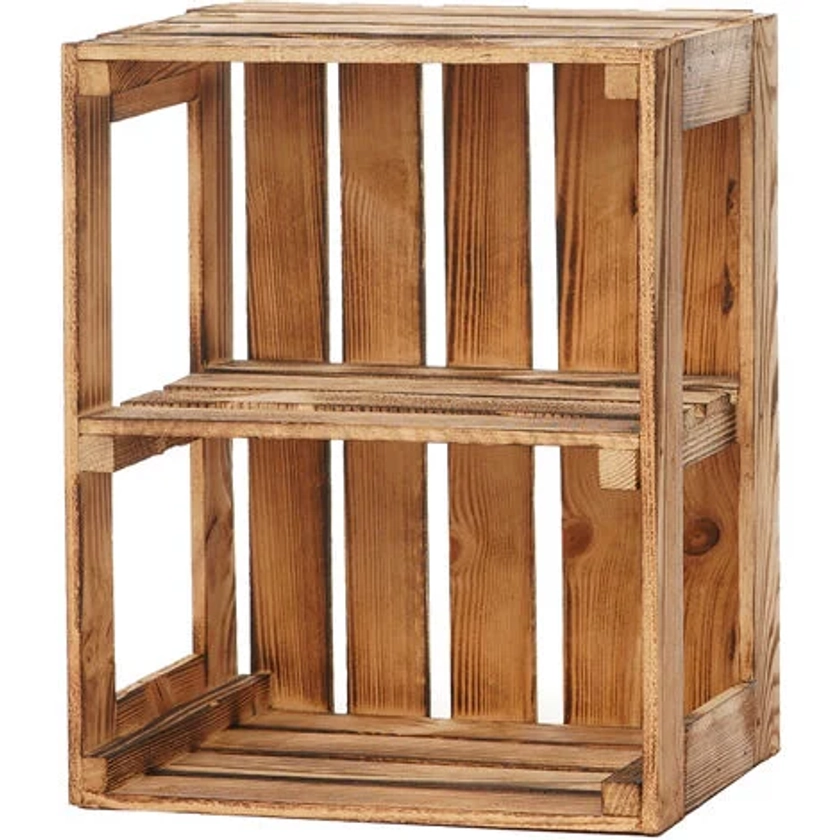 GrandBox Caisse avec étagère en bois flammé 50x40x30 cm Vintage Retro:Lot de 1