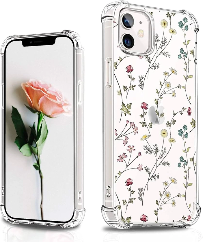 XIMIZU For iPhone 12 Mini Case,Floral Flower Pattern Clear Design Transparent Plastic Protective Phone Case with TPU Bumper Protective Case Cover for iPhone 12 Mini 5.4 inch - Wildflower B01