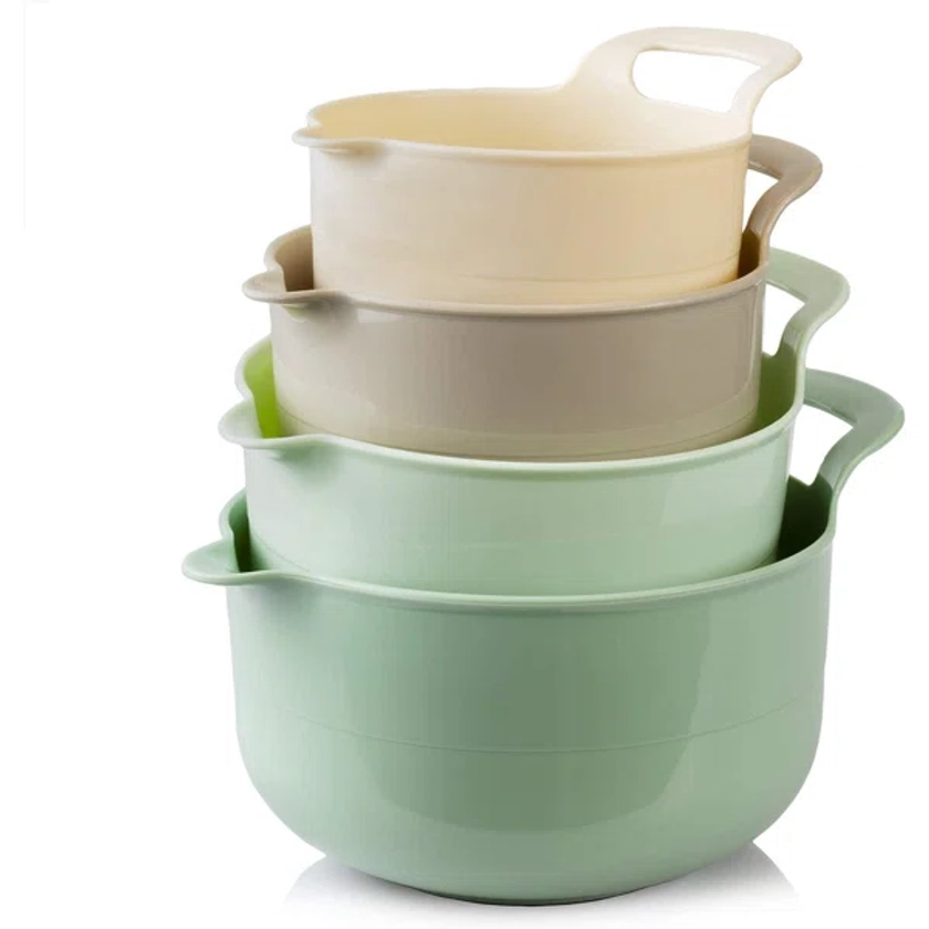 Mixing Bowls - 4 Piece Nesting Plastic Mixing Bowl Set With Pour Spouts And Handles