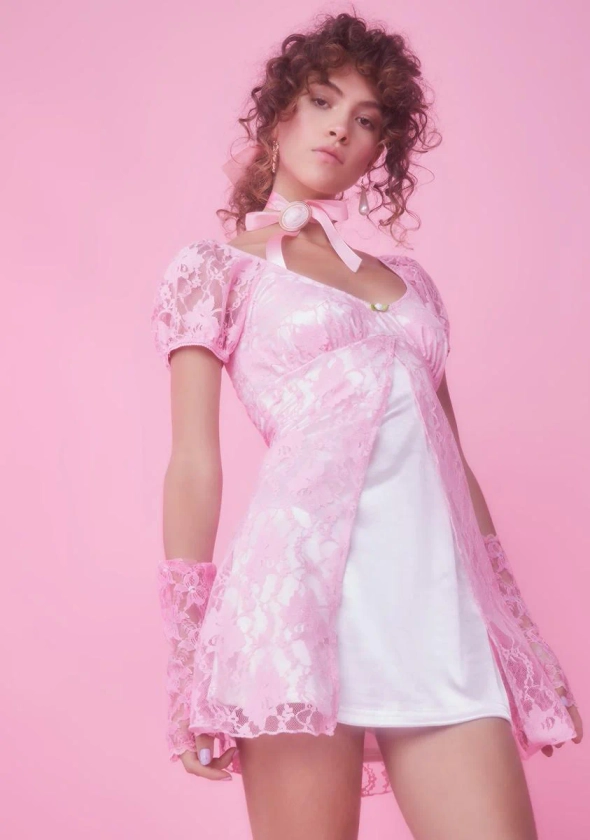 Sugar Thrillz Satin Lace Mini Dress - Pink
