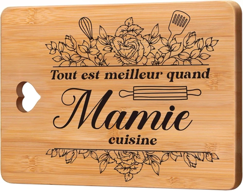 Cadeau pour Mamie, Planche à Découper en Bambou Naturel, Cadeau Anniversaire Mamie, Idée Cadeau Grand Mère Original, Cadeaux Anniversaire Femme, Meilleur Cadeau Mamie