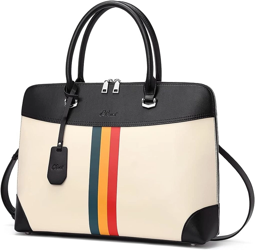 CLUCI Leather Briefcase for Women 15.6 Inch Laptop Business Vintage Slim Ladies Shoulder Bag