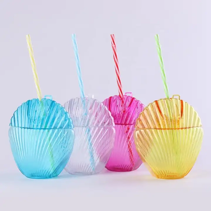 Seashell Creative Disposable Party Cute Plastic Cup with Straw | Alibaba.com