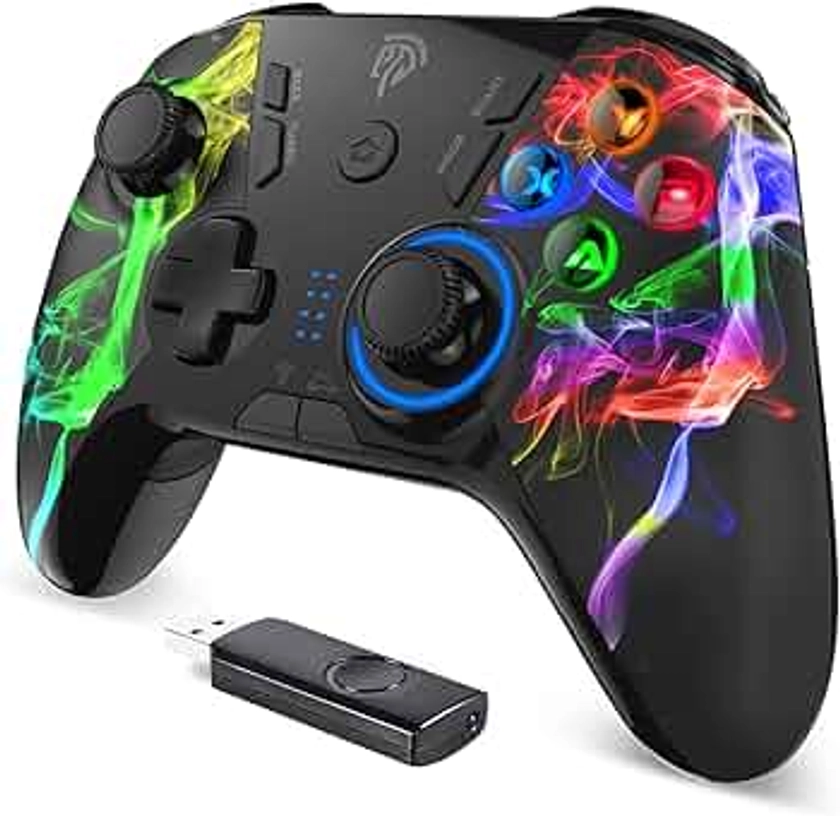 Manette PC/PS3 sans Fil Rechargeable, EasySMX 9110 2.4G Manette PC, Manette PS3 avec Double Vibration et Turbo, Compatible pour PC, PS3 et Nintendo Switch, Multicolore