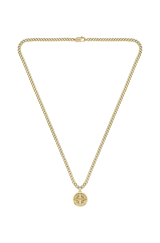 BOSS - Gold-tone chain necklace with compass pendant