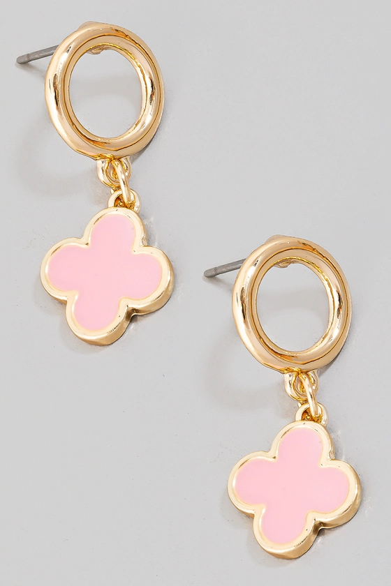 Epoxy Clover And Hoop Stud Dangle Earrings - New Arrivals