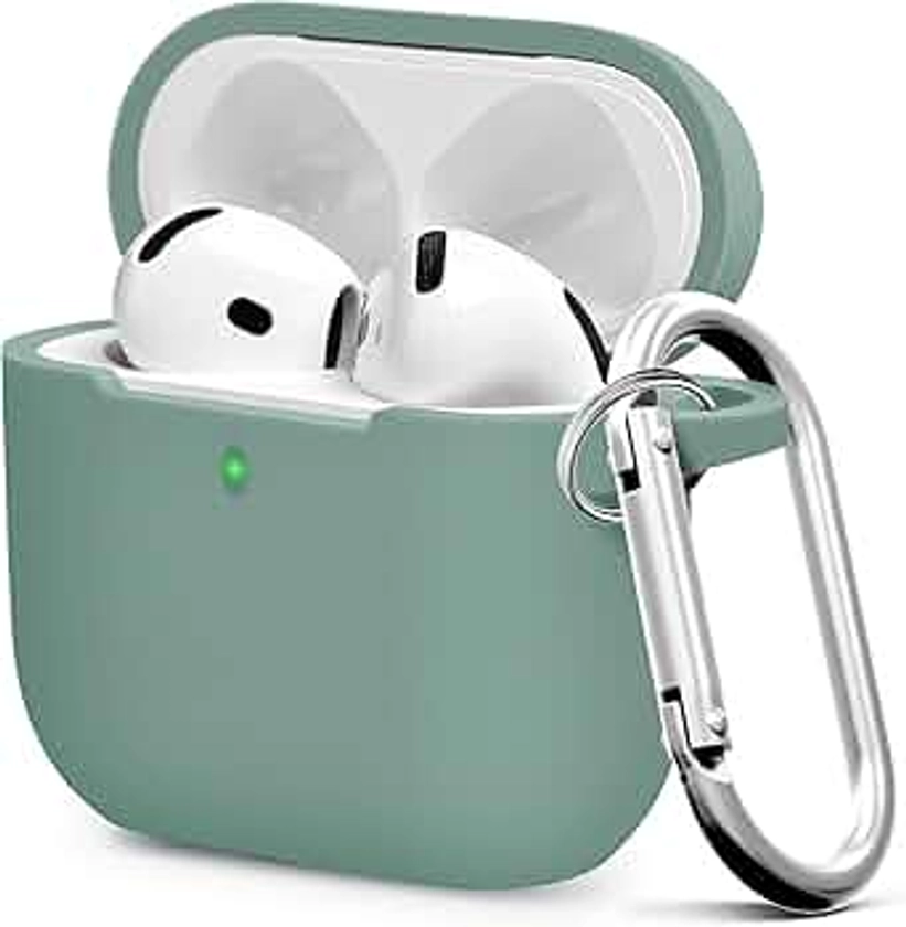 for Airpods 4th Case Cover, Soft Skin Silicone Case Cover with Keychain, Full Protective Case for Men and Women, Compatible with AirPods 4th Generation Case(Pine Forest Green)