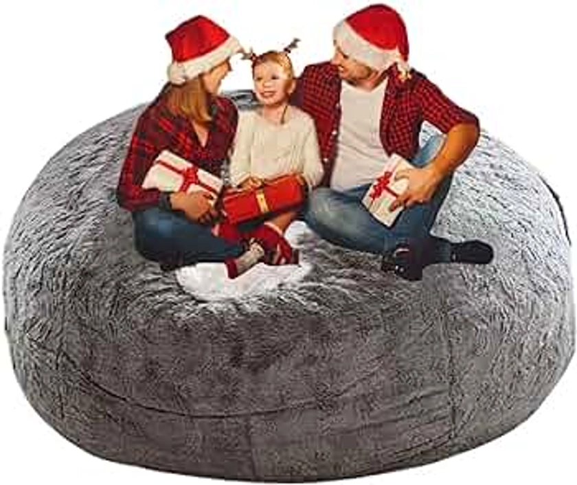 7FT Bean Bag Chair for Adults Kids No Filling Comfy Giant Living Room Chairs Gaint Bean Bag for Stuffed Animal Storage, Grey