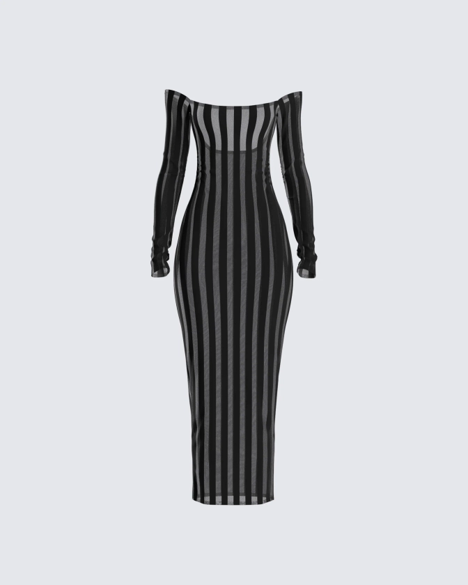 Meritt Black Stripe Midi Dress