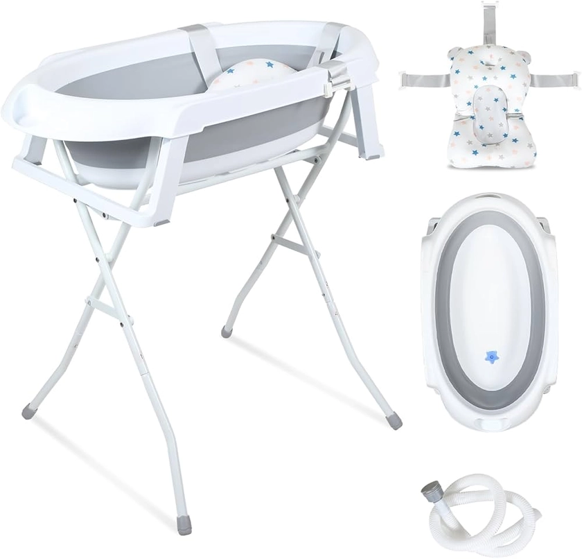 Ansobea Baignoire pour bébé avec support, pliable, avec support antidérapant, tapis de bain, insert de bain pour nouveau-né, gris : Amazon.fr: Bébé et Puériculture