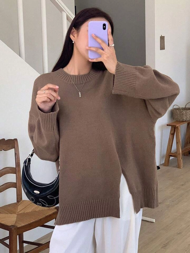 DAZY Drop Shoulder Split Hem Sweater | SHEIN USA
