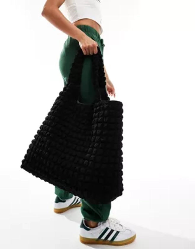 Pieces bubble texture large shoulder shopper bag in black | ASOS