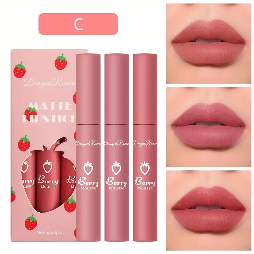 3 Colors Softness Velvet Matte Lipstick Long Lasting Non Weight Lip Color Valentines Day Gifts - Beauty & Health - Temu