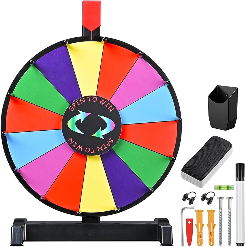 WinSpin 12" Color Prize Wheel Wall Mounted or Tabletop 14 Slots Heavy Duty Editable Spinning Wheel for Fortune Spinning Game Carnival & Tradeshow, Classic Series