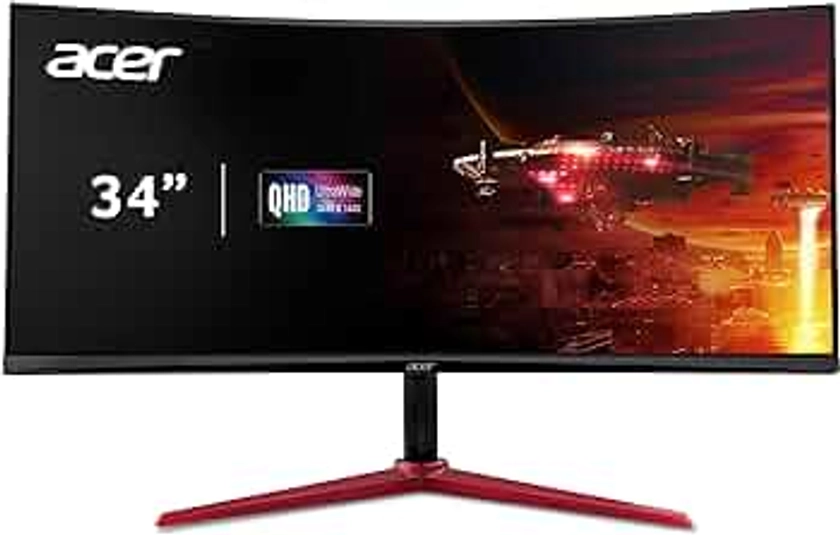 Acer Nitro 34" UWQHD 3440 x 1440 1500R Curved PC Gaming Monitor | AMD FreeSync Premium | Up to 180Hz Refresh | 1ms (VRB) | 400nit | DisplayHDR 400 | 1 x DP 1.4 & 2 x HDMI 2.0 | XZ342CU Vbmiiphx