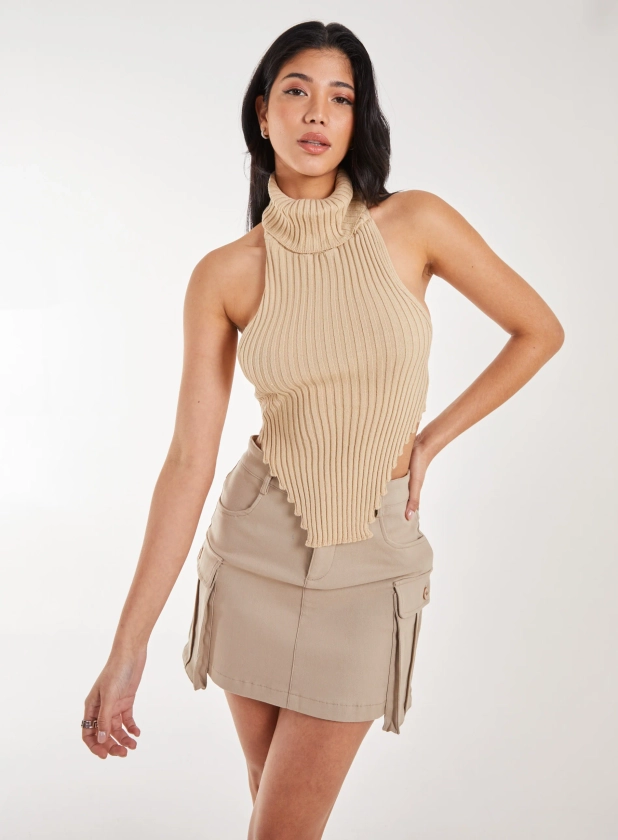 High Neck Chunky Knit Halter Top