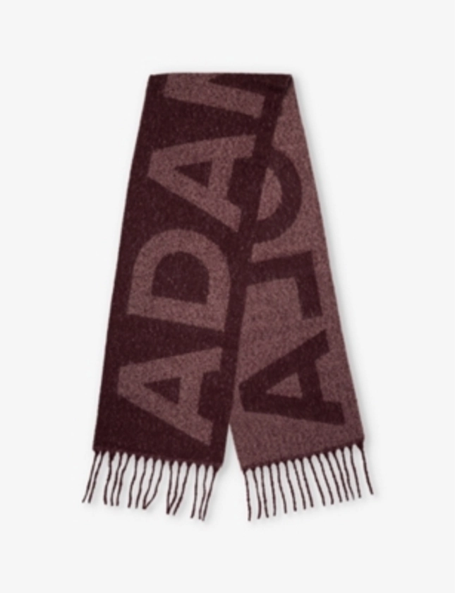 Logo-jacquard fringe-trim recycled-polyester knitted scarf