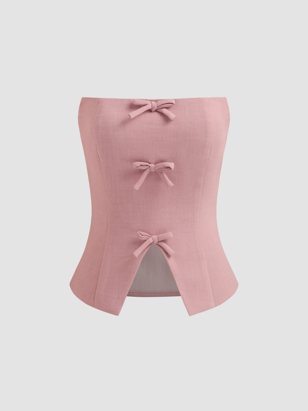 Woven Solid Bowknot Zipper Tube Top For Date