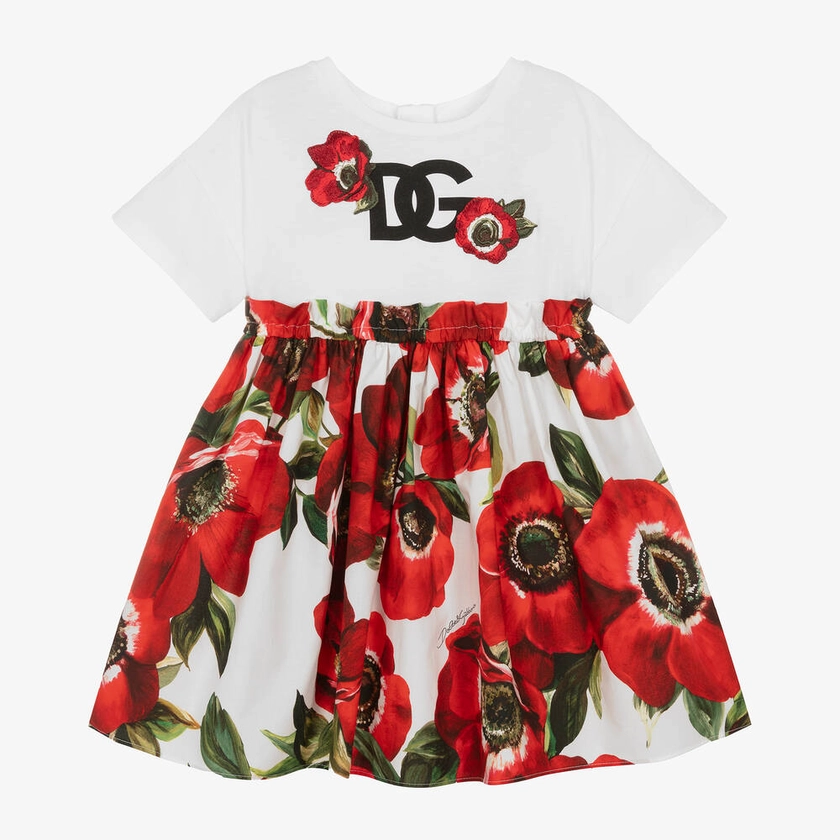 Girls Red Poppy Print Cotton Dress