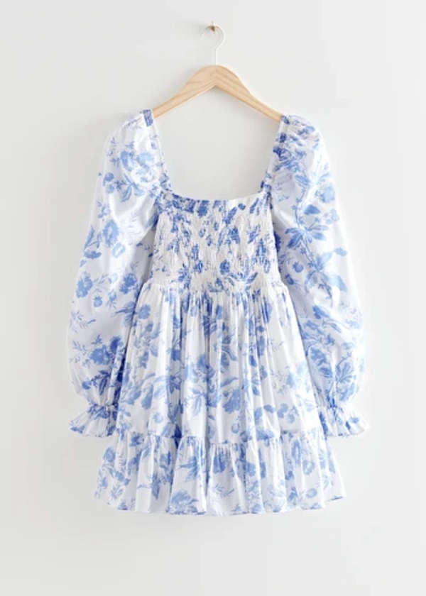 Smocked Mini Dress - Blue Print - & Other Stories FR