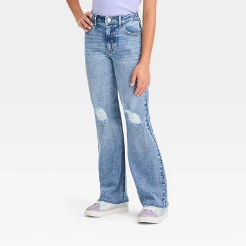 Girls' High-Rise Baggy Wide Leg Jeans - art class™ Medium Wash 14