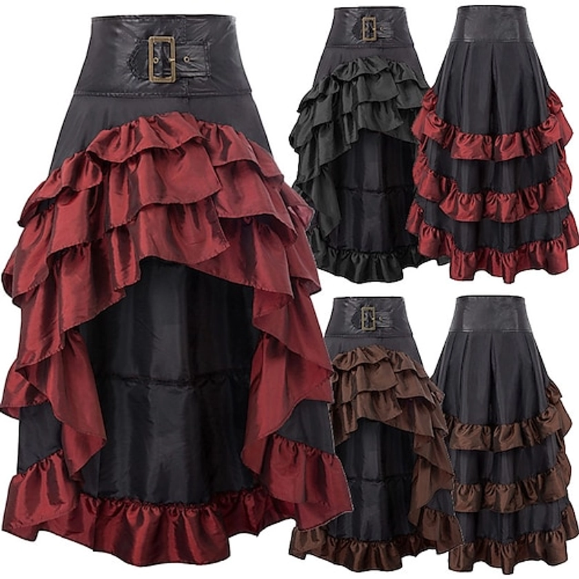 Retro Vintage Medieval Renaissance Ruffle Dress Skirt Corset Pirate Women's Casual Daily Skirts 2024 - $27.99