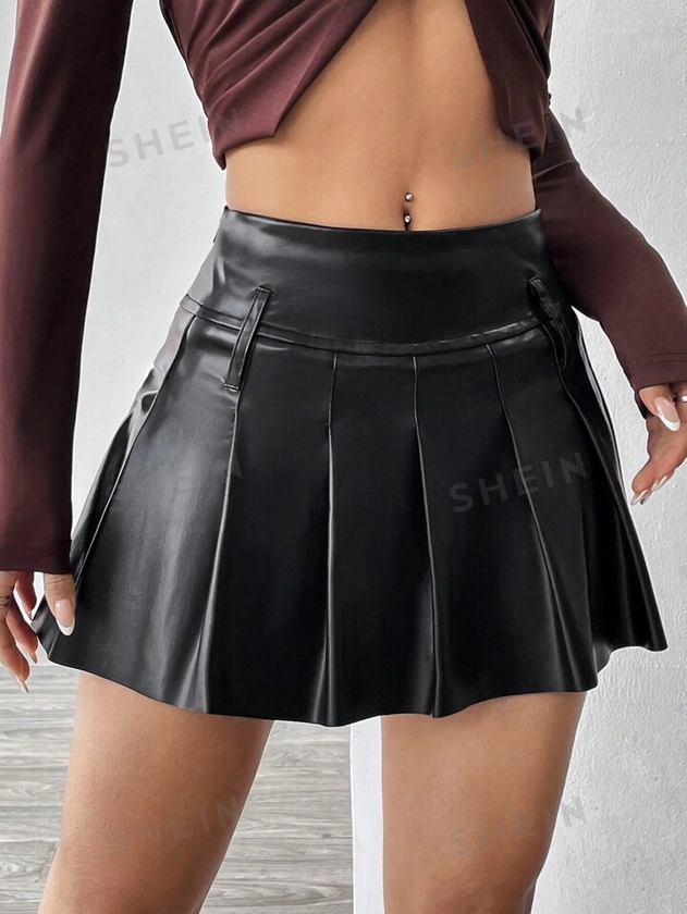 SHEIN EZwear Women's Pleated Pu Skirt