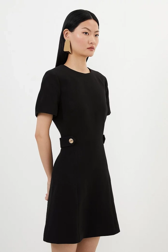 Compact Stretch Essential Waist Tab Detail Tailored Mini Dress | Karen Millen
