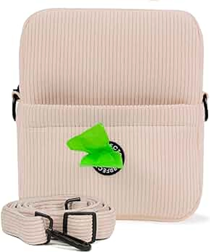 Purrfects UK Dog Walking Bag Crossbody with Poop Bag Dispenser - Durable Treat Pouch for Dog Training - Dog Training Treat Pouch, Sylish Dog Walking Bag for Women & Men (Ivory Cream, Corduroy)