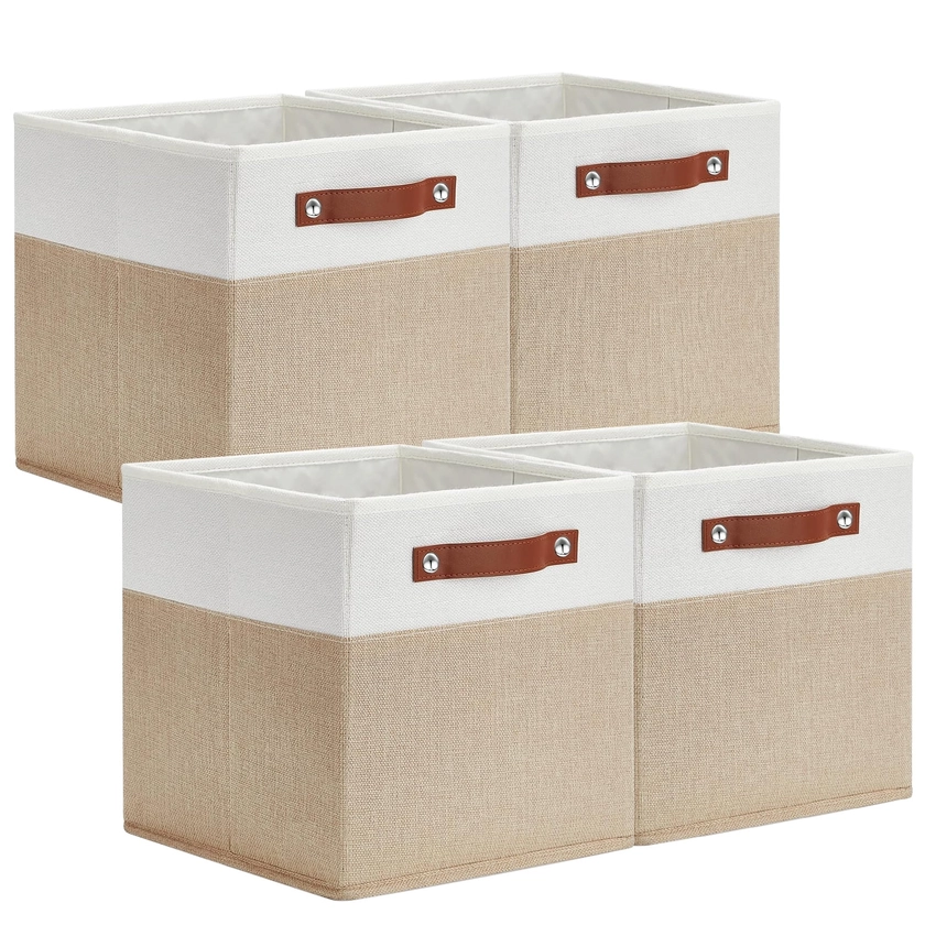ENLOY Fabric Cube Storage Organizer Bins, 13x13 Inch - 4 Pack Foldable Storage Cube Bins for Shelves, Large Capacity Storage Boxes with Leather Handle
