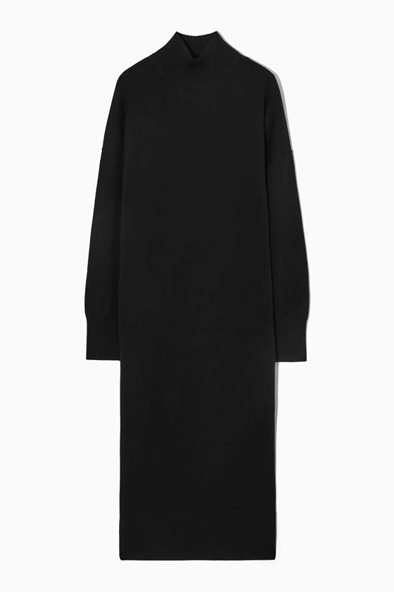 MERINO WOOL TURTLENECK DRESS - Black - COS