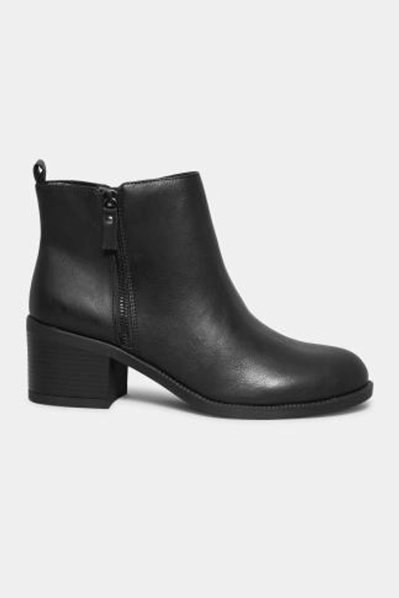 Black Side Zip Block Heel Boots In Wide E Fit & Extra Wide EEE Fit