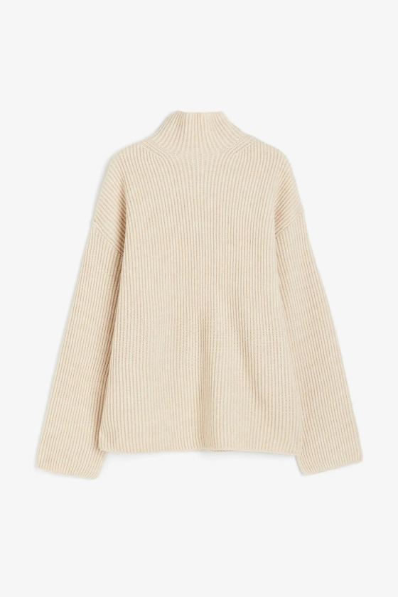 Rib-knit turtleneck jumper - Turtleneck - Long sleeve - Light beige - Ladies | H&M GB