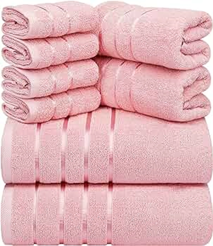 Utopia Towels 8-Piece Luxury Towel Set, 2 Bath Towels, 2 Hand Towels, and 4 Wash Cloths, 600 GSM 100% Ring Spun Cotton Highly Absorbent Viscose Stripe Towels Ideal for Everyday use (Dusty Pink)