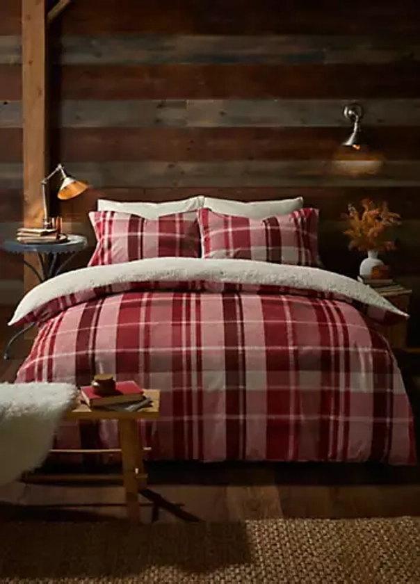 Fusion Red Mulford Check Cosy Fleece Duvet Cover Set | Freemans