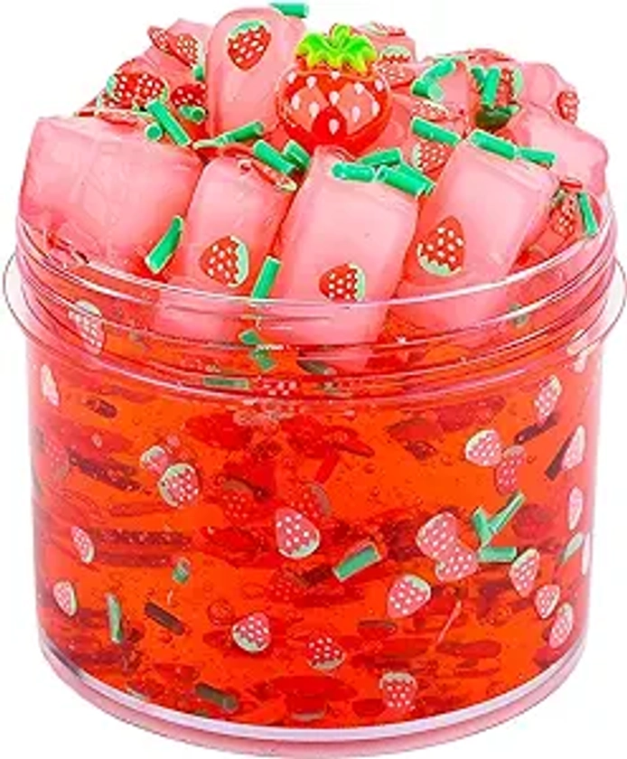 Red Jelly Cube Crunchy Slime, Soft Non-Stick Clear Crystal Slime, Stress Relief Toy for Girls and Boys, for Kids Party Favors Gifts Ideas, Birthday Gifts
