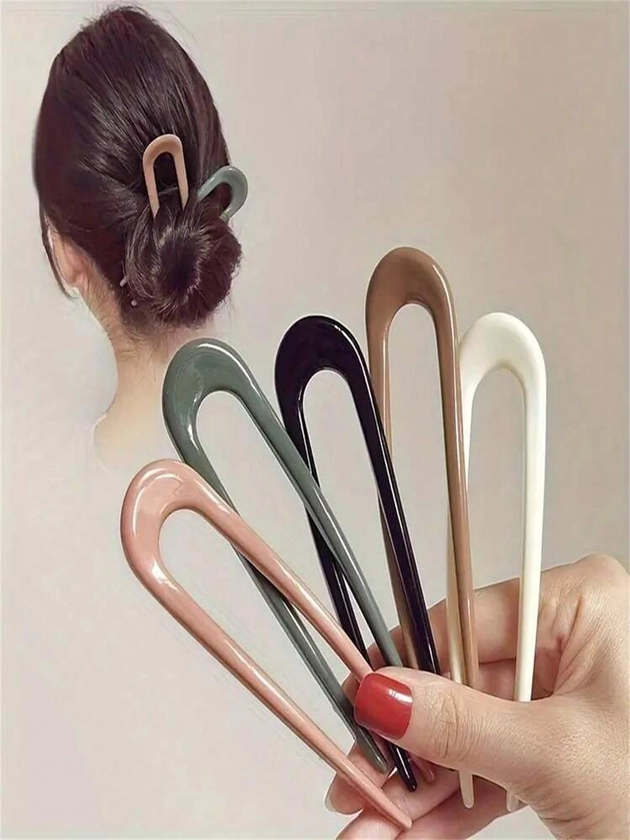 5 pièces/set Épingles à cheveux en forme de U pour femmes pour chignon, chignon, barrettes, pinces à cheveux, simple, élégant, accessoires de mode pour coiffures relevées, accessoires roses décontractés