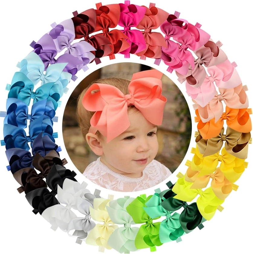 WillingTee Headbands 6 Inch 30 Colors Boutique Grosgrain Ribbon Hair Bows for Baby Girls Infants Toddler Kids Teens and Children