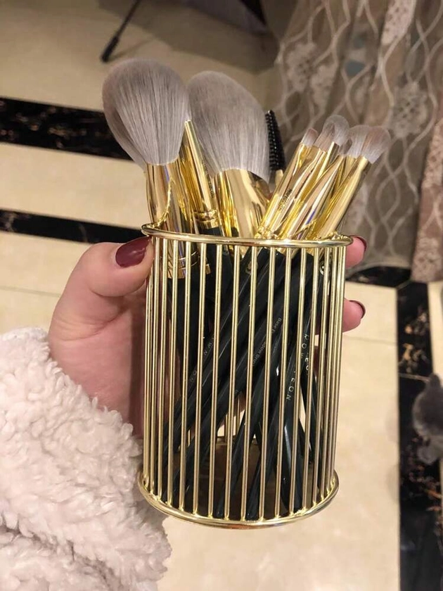 1pc Nordic Style Golden Storage Pen Holder & Makeup Brush Organizer | SHEIN UK