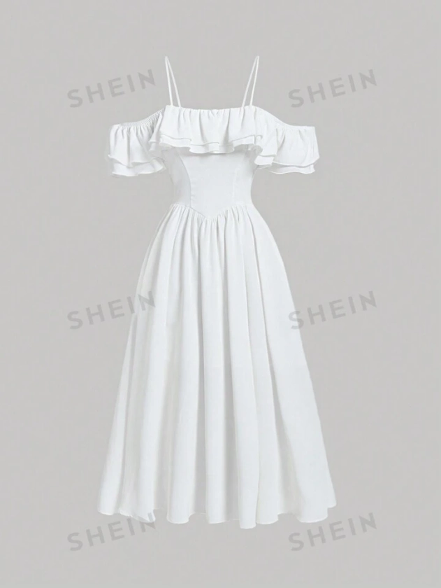 SHEIN MOD Cold Shoulder Layer Trim Dress