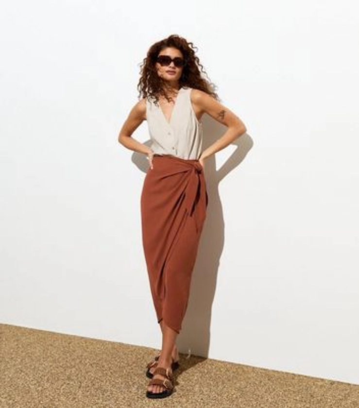 Rust Sarong Midi Skirt