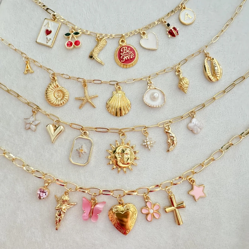 Build Your Own Custom Charm Necklace for Women, Pick Your Charms, Summer Charm Necklace, Vintage Chunky Necklace, Personalized Birthday Gift - Etsy