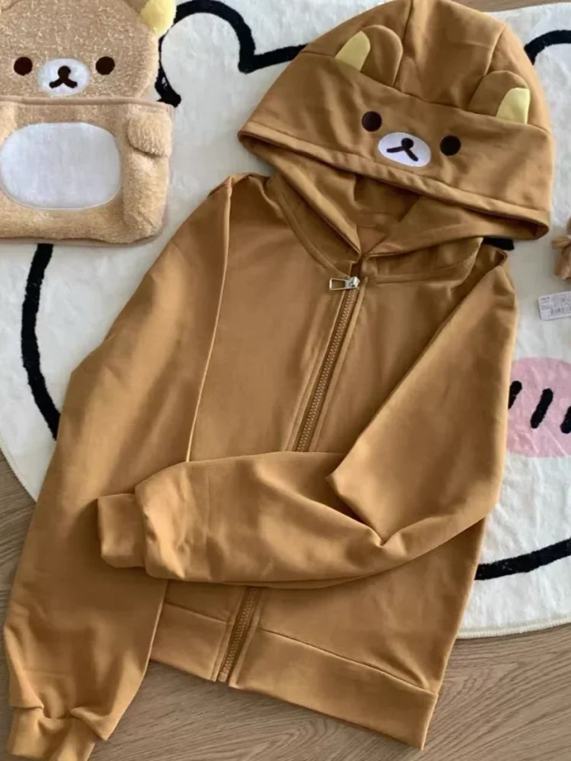 HOUZHOU-Sudadera con capucha Y2k para mujer, ropa de calle Harajuku de estilo japonés Kawaii, sudadera con cremallera y estampado de dibujos animados, 2024 - AliExpress