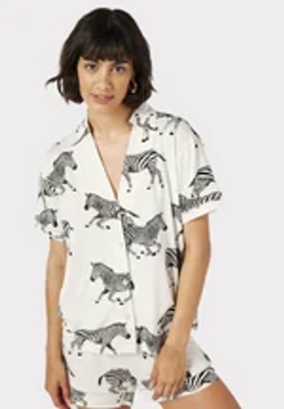 Chelsea Peers ZEBRA PRINT V-NECK BUTTON UP - Pyjama - white/wit - Zalando.nl