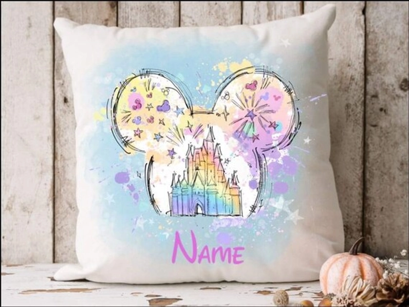 Minnie Mickey castle personalised cushion with any name
