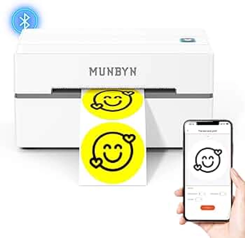 MUNBYN Bluetooth Thermal Label Printer, 130B Wireless 4x6 Shipping Label Printer for Shipping Packages Small Business Office or Home, Compatible with iPhone Android iPad Windows macOS Chrome Etsy eBay